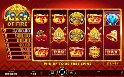 La slot 9 Masks of Fire en el casino online peruano JackpotCity