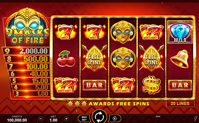 Juego de slot 9 Masks of Fire en el casino online peruano Ruby Fortune